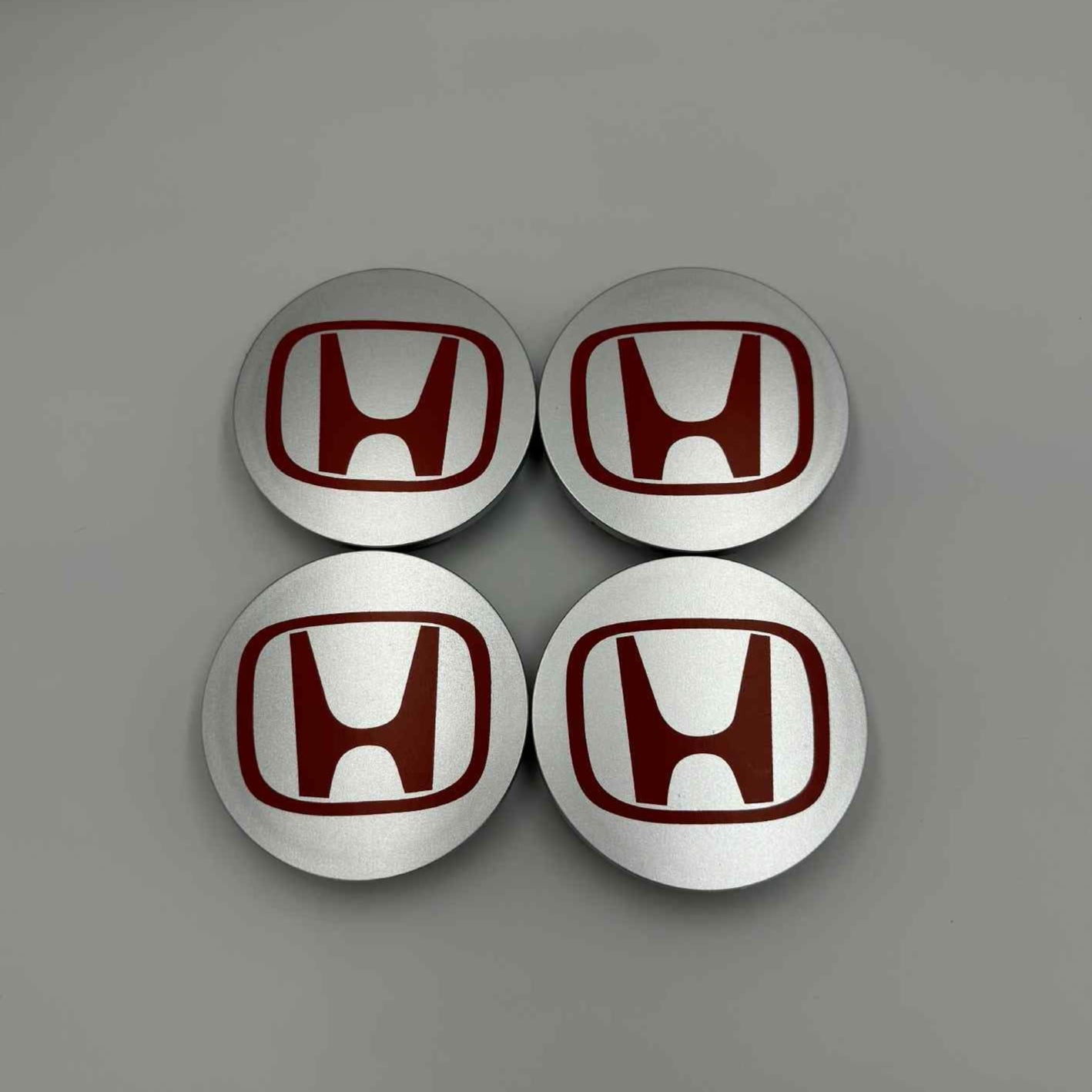 4pcs Honda Wheel Center Caps 69mm – Silver & Red Snap-In Rim Covers