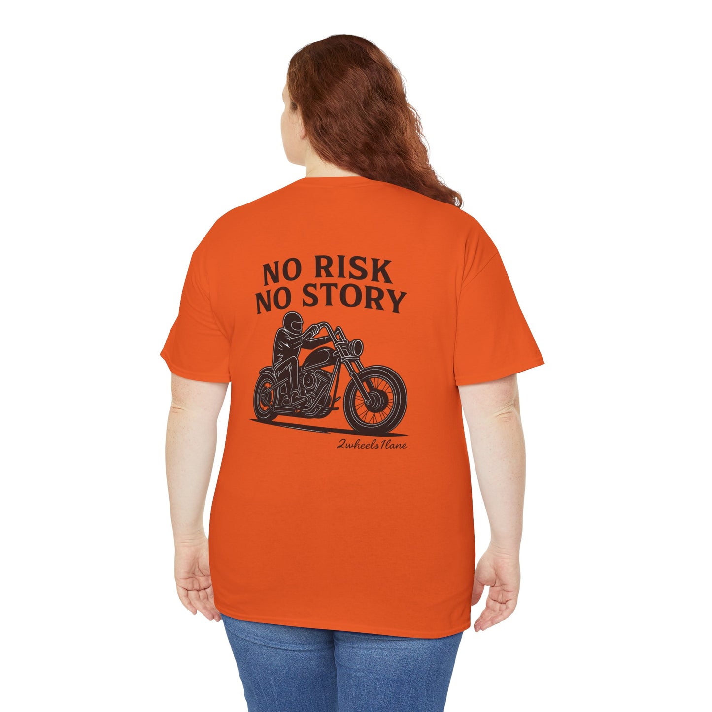 No Risk No Story Biker T-Shirt – Bold Motorcycle Graphic Tee, 2Wheels1Lane