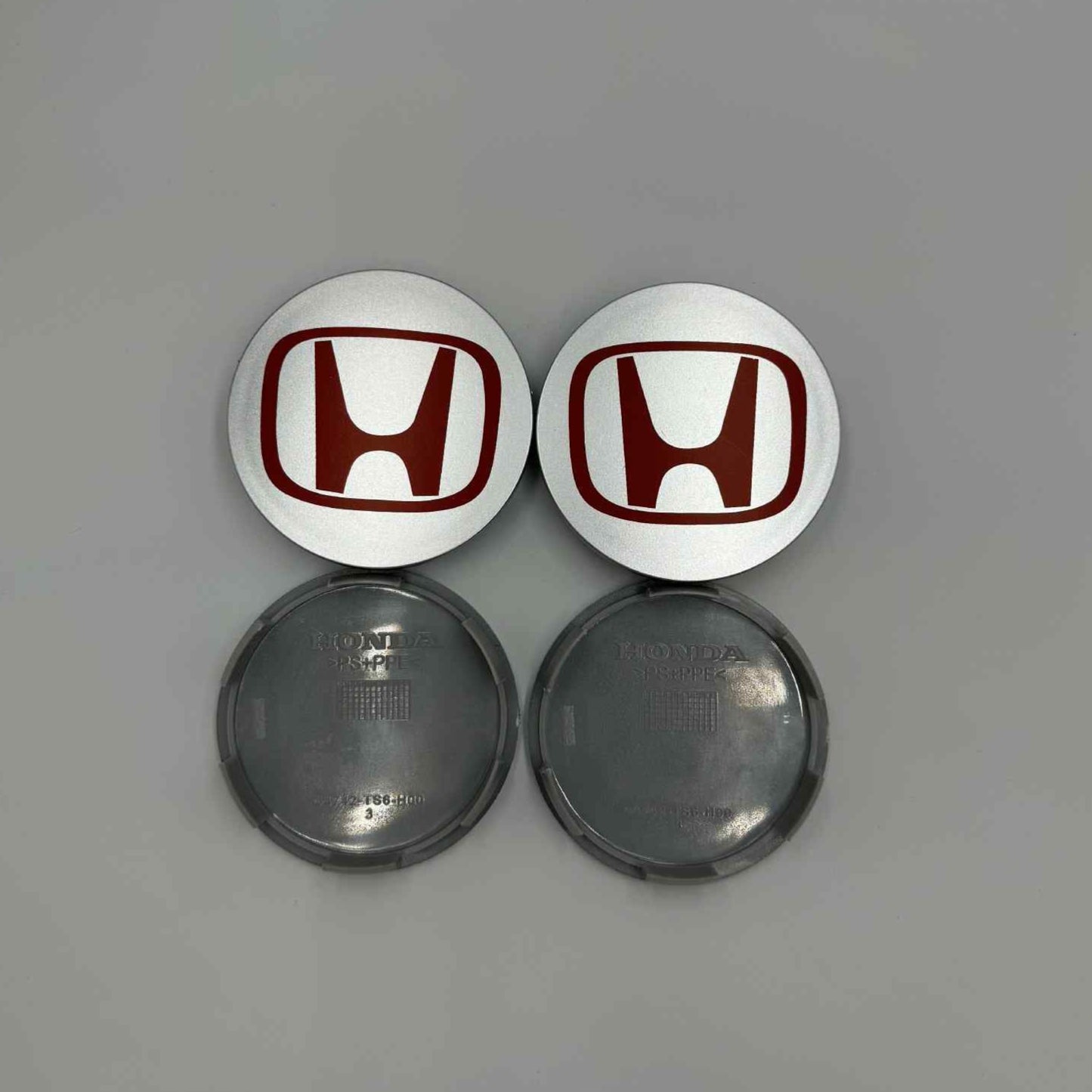 4pcs Honda Wheel Center Caps 69mm – Silver & Red Snap-In Rim Covers