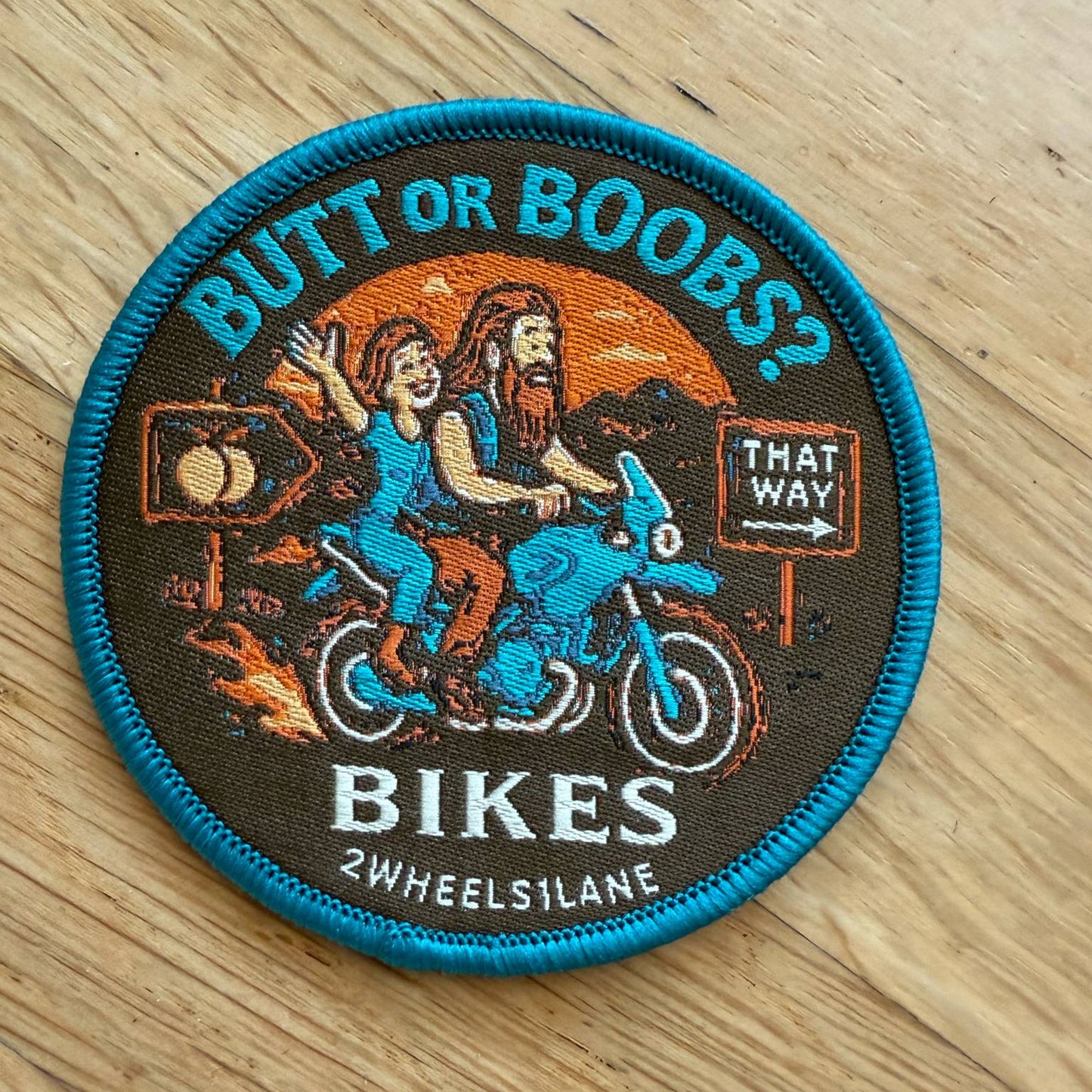 7cm (2.76") "Butt or Boobs?" Motorcycle Patch – Sew-On Biker Badge for BMW GS & Adventure Riders