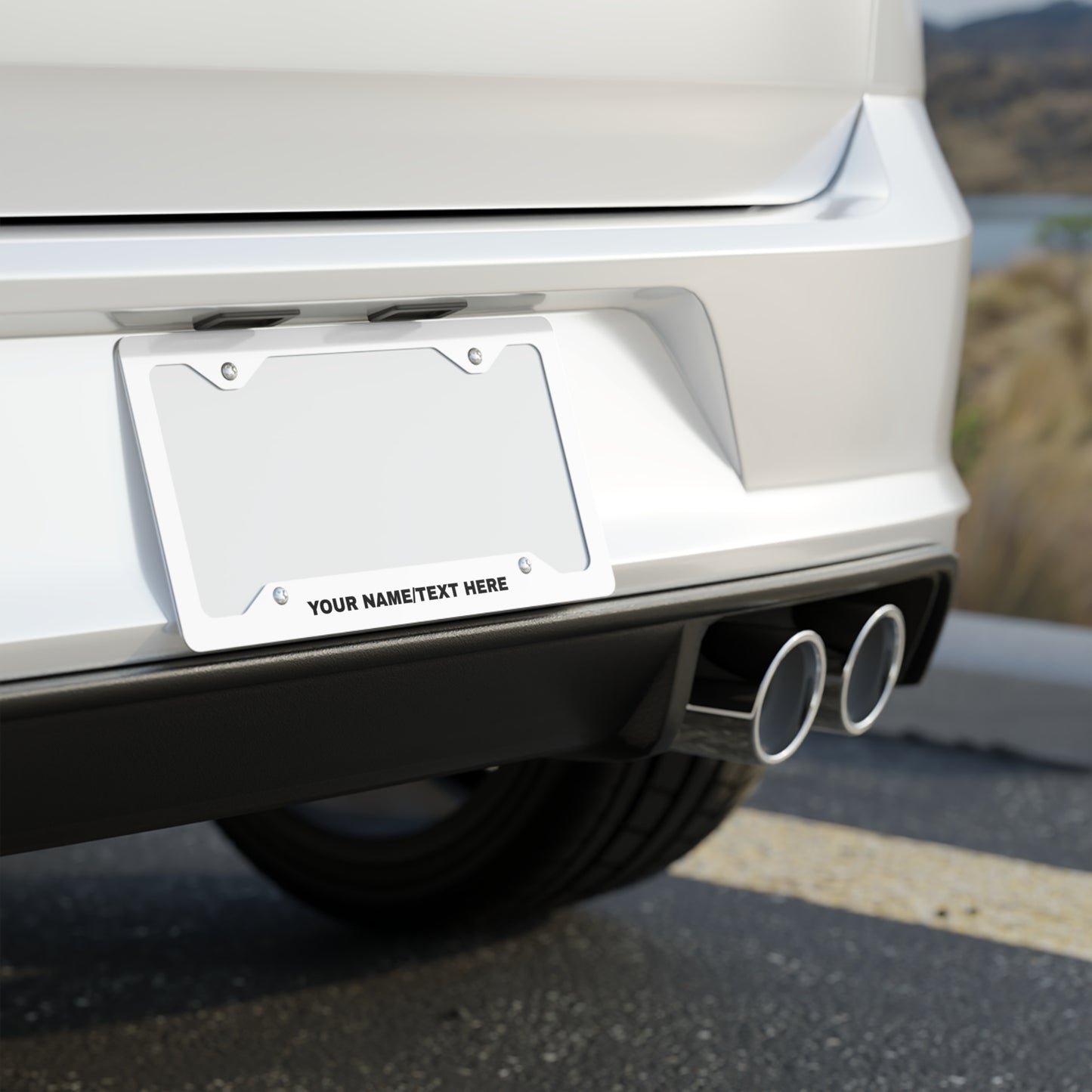 Custom Metal License Plate Frame – Personalized Text on Glossy White Aluminum