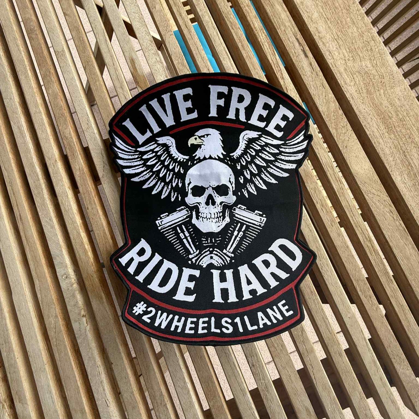 Live Free Ride Hard Biker Back Patch 29cm – Eagle Skull V-Twin Design