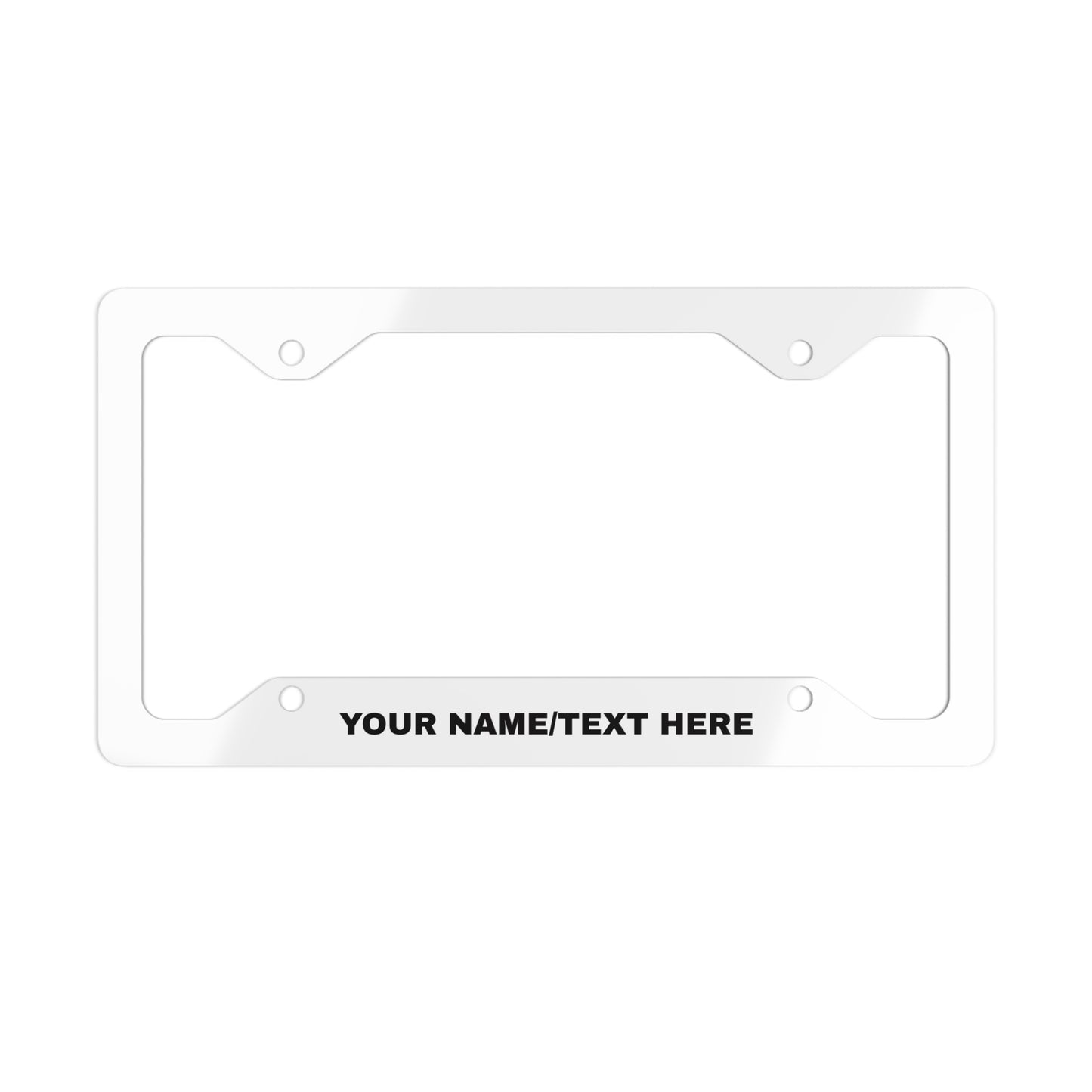 Custom Metal License Plate Frame – Personalized Text on Glossy White Aluminum