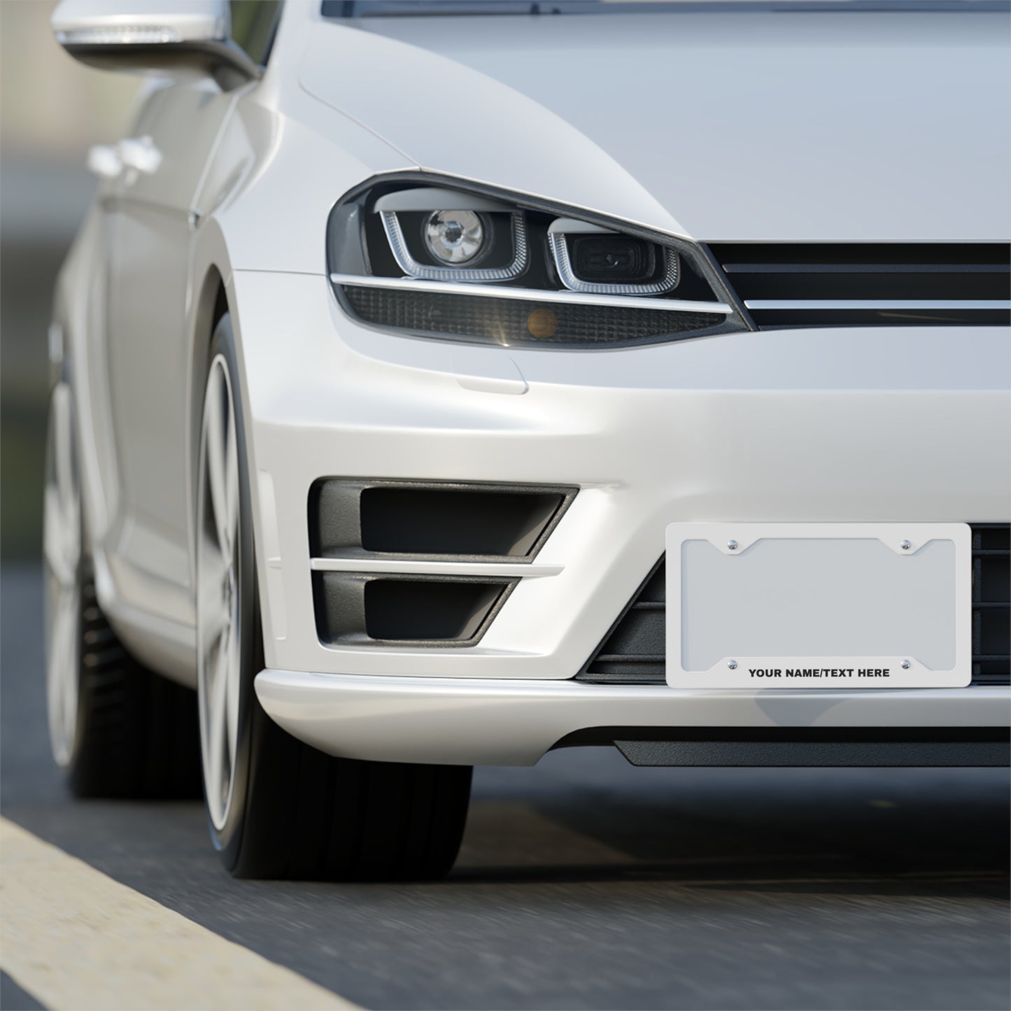 Custom Metal License Plate Frame – Personalized Text on Glossy White Aluminum