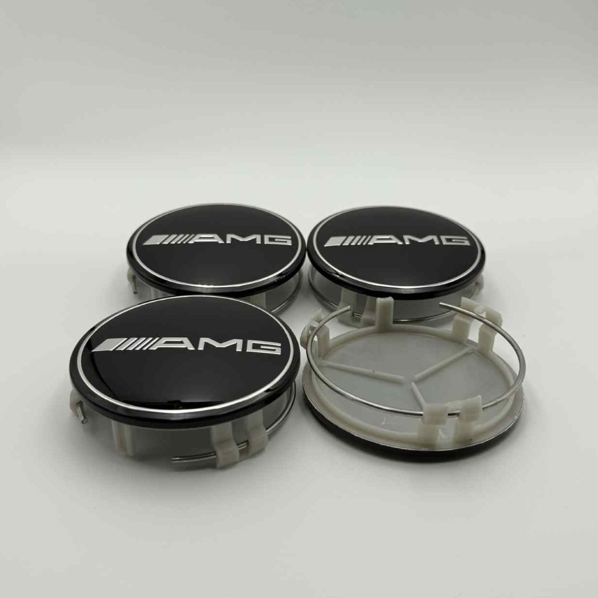 4pcs 75mm (2.95") Mercedes-Benz AMG Black/Chrome Wheel Center Caps