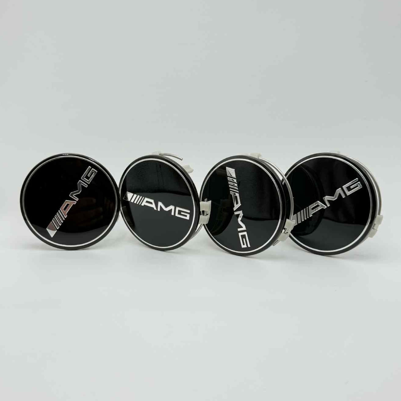 4pcs 75mm (2.95") Mercedes-Benz AMG Black/Chrome Wheel Center Caps