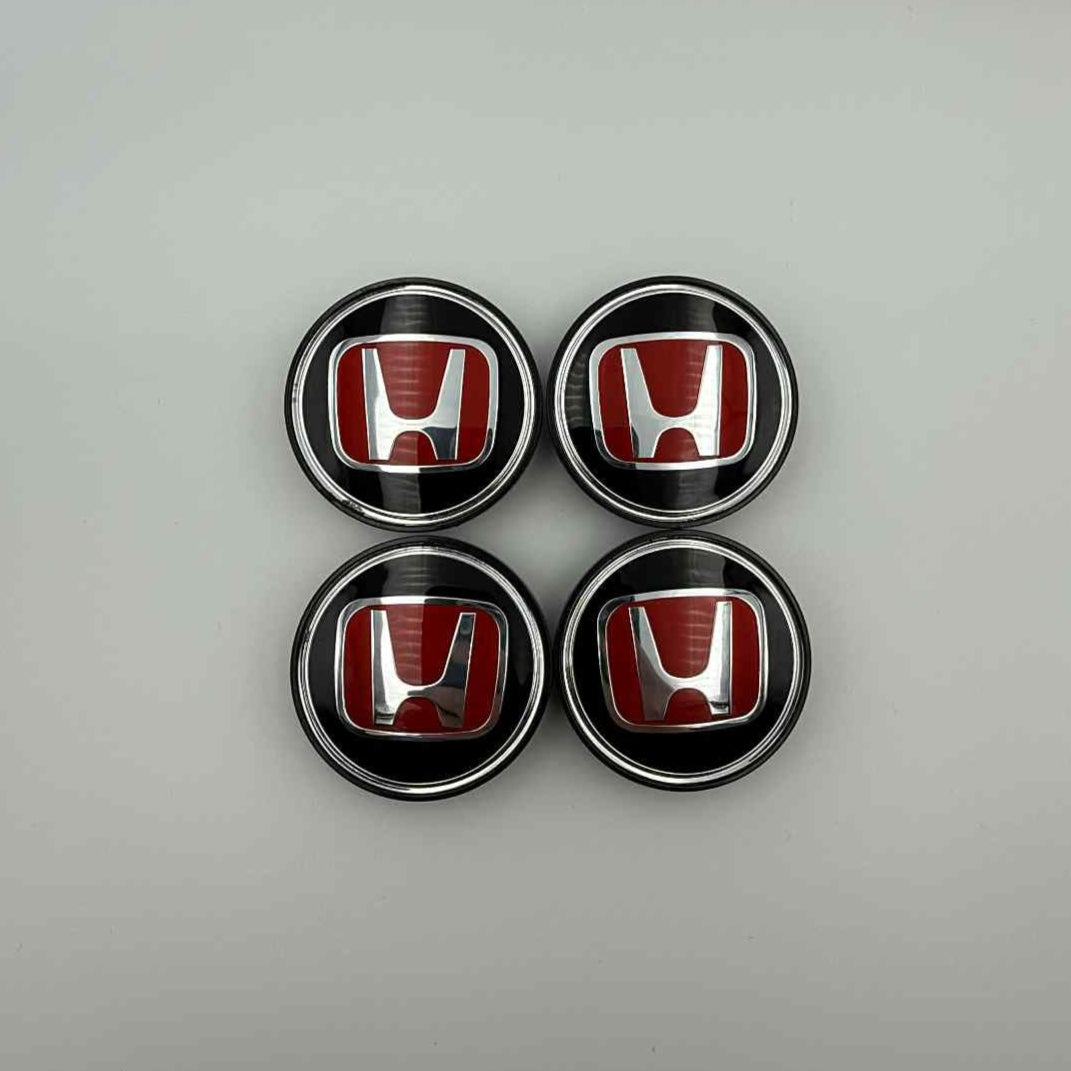 4pcs 62mm / 2.44" Honda Wheel Caps – JDM Red & Black Covers