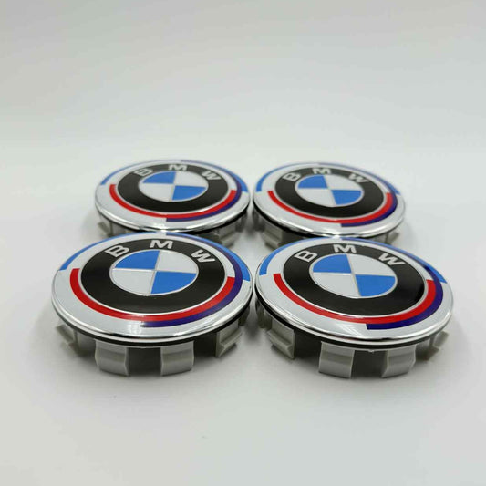 4pcs 68mm (2.68") BMW Wheel Center Caps – 50th Anniversary Logo