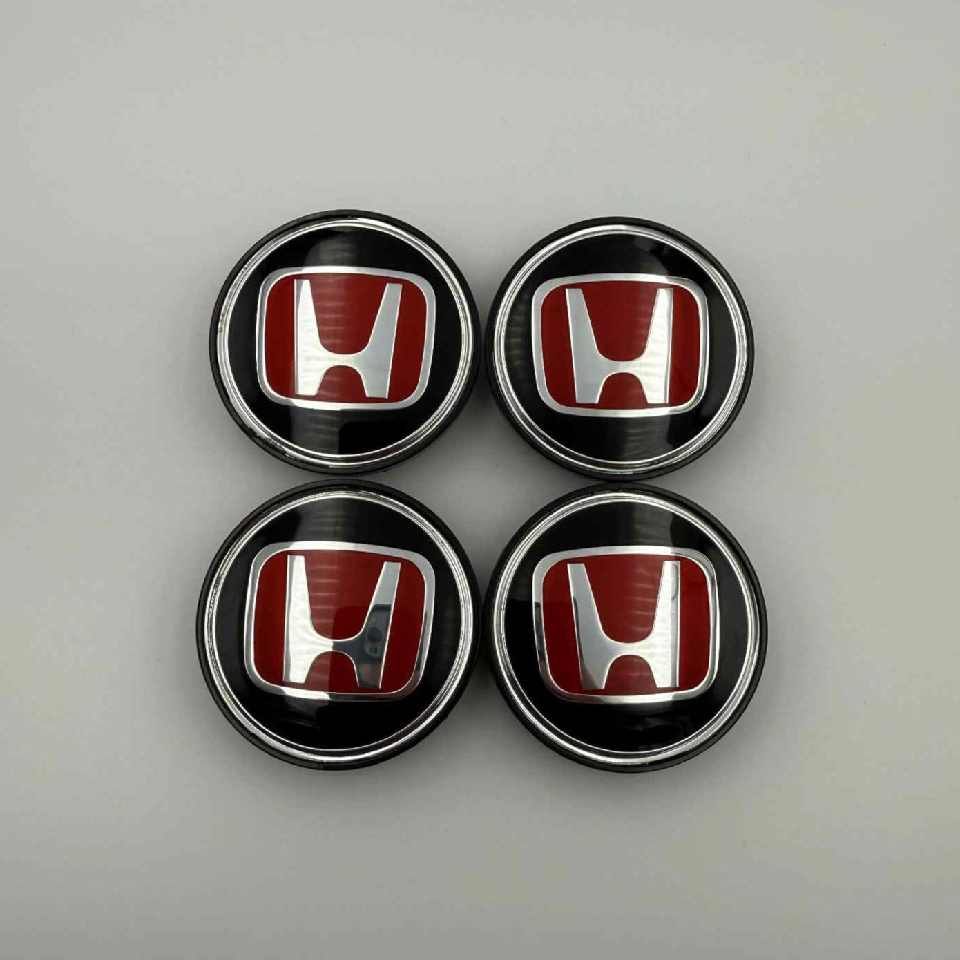 4pcs 62mm / 2.44" Honda Wheel Caps – JDM Red & Black Covers