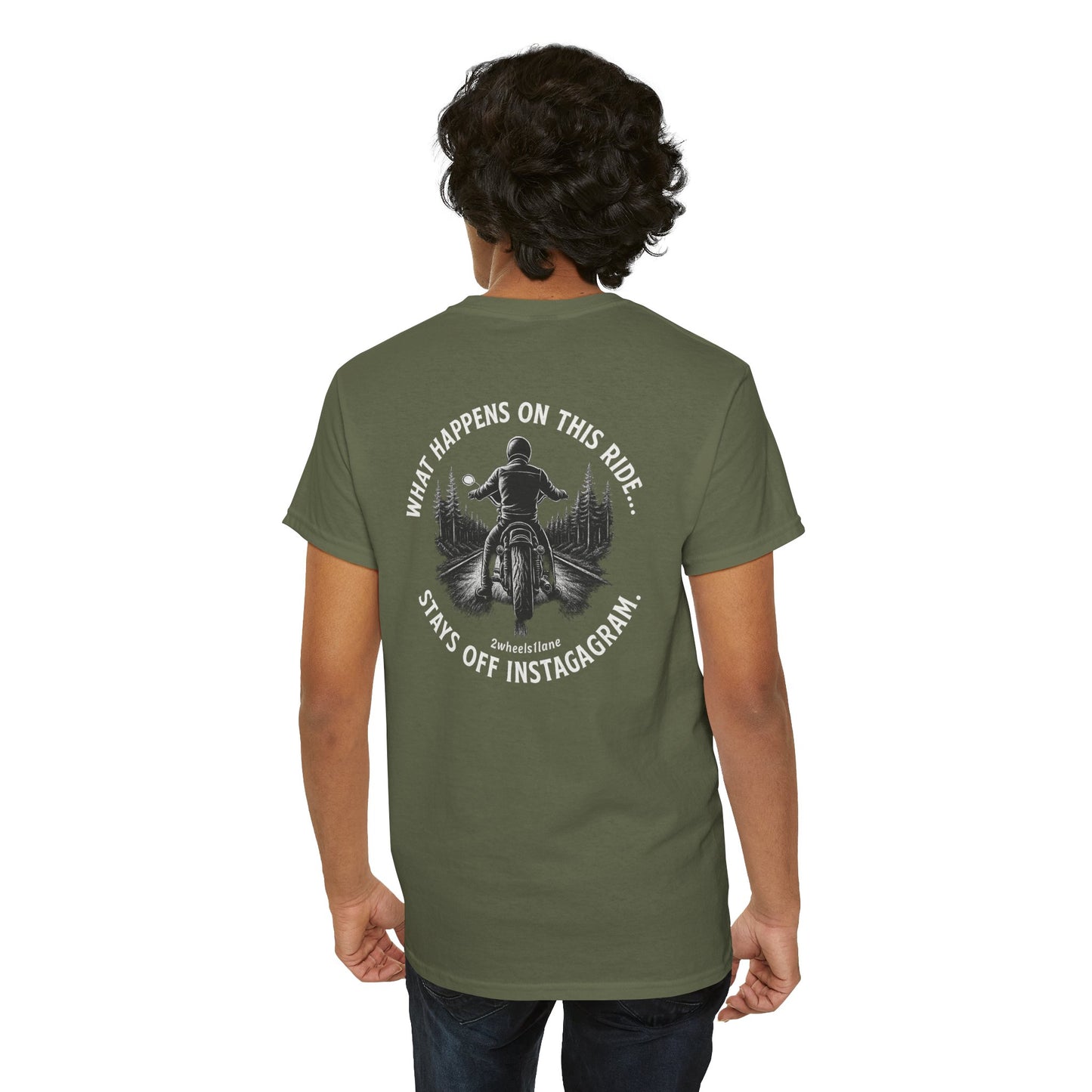 Biker T-Shirt – Design 2 "What Happens on This Ride Stays Off Instagram" – 2Wheels1Lane Exclusive