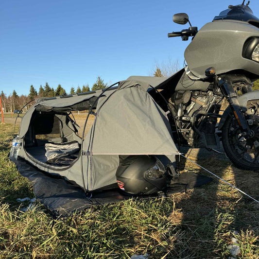 The Outlaw motorcycle camping tent by 2Wheels1Lane, waterproof solo tent for motorcycle camping