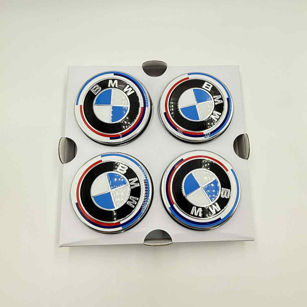 4x 68mm (2.68") BMW Floating Wheel Center Caps – 50th Anniversary