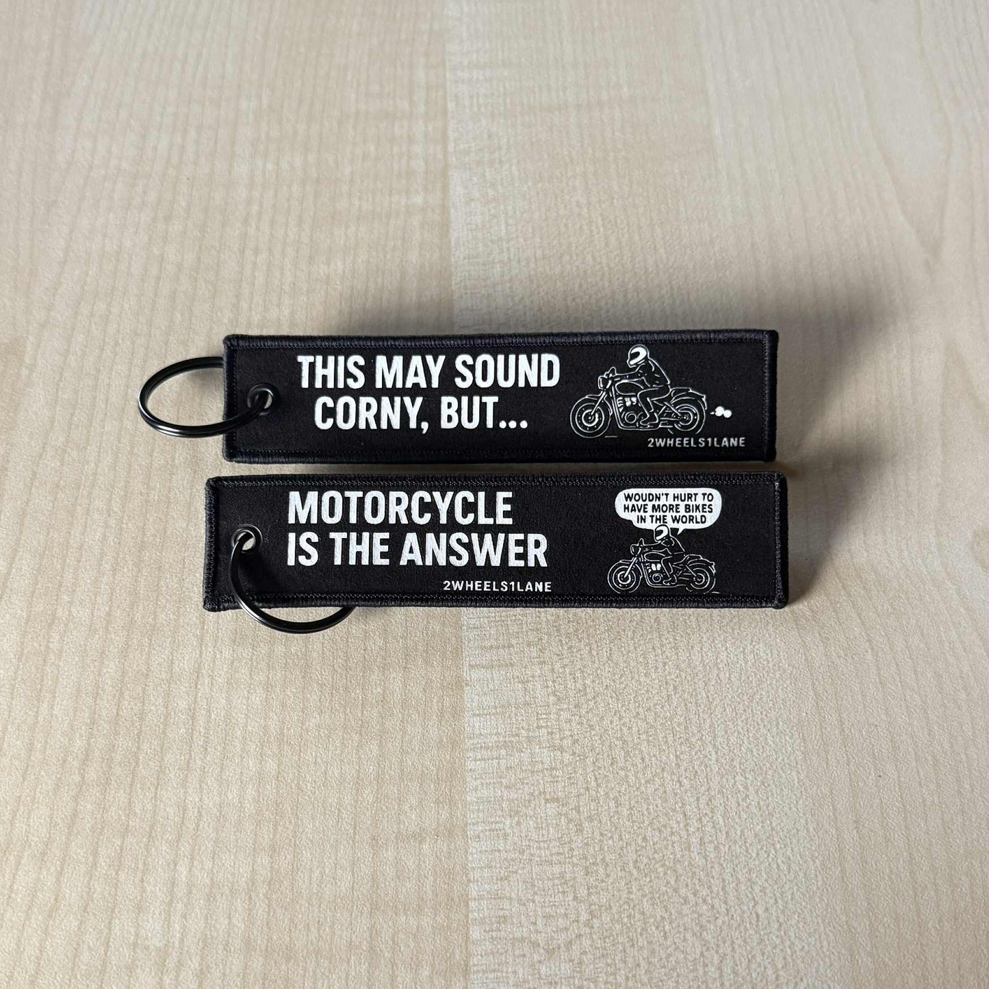 Motorcycle Keychain Tag – ‘Motorcycle Is The Answer’ (13cm x 3cm)