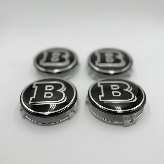 4pcs 75mm / 2.95" Black & Chrome Brabus Mercedes-Benz Wheel Center Caps