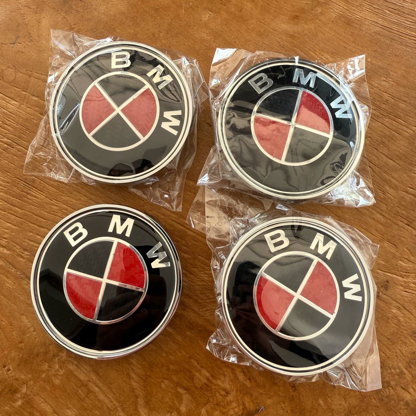4pcs 68mm / 2.68" BMW Wheel Caps – Red & Black Rim Covers