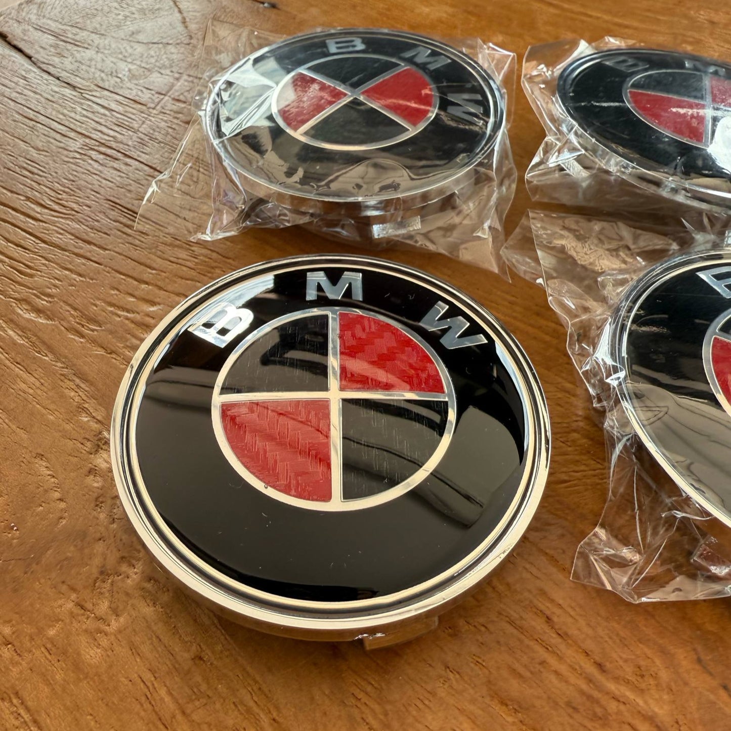4pcs 68mm / 2.68" BMW Wheel Caps – Red & Black Rim Covers