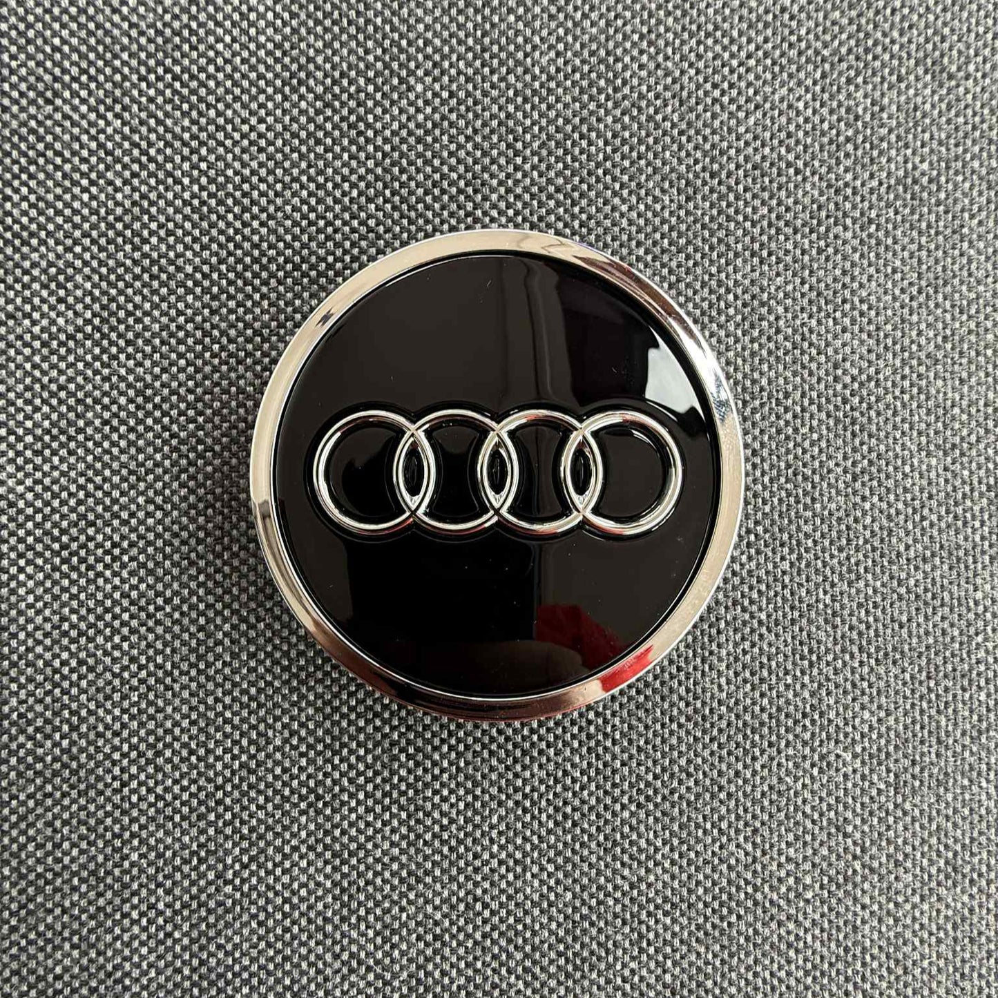 4pcs Audi Wheel Center Caps 61mm / 2.40" – Black with Chrome Rings