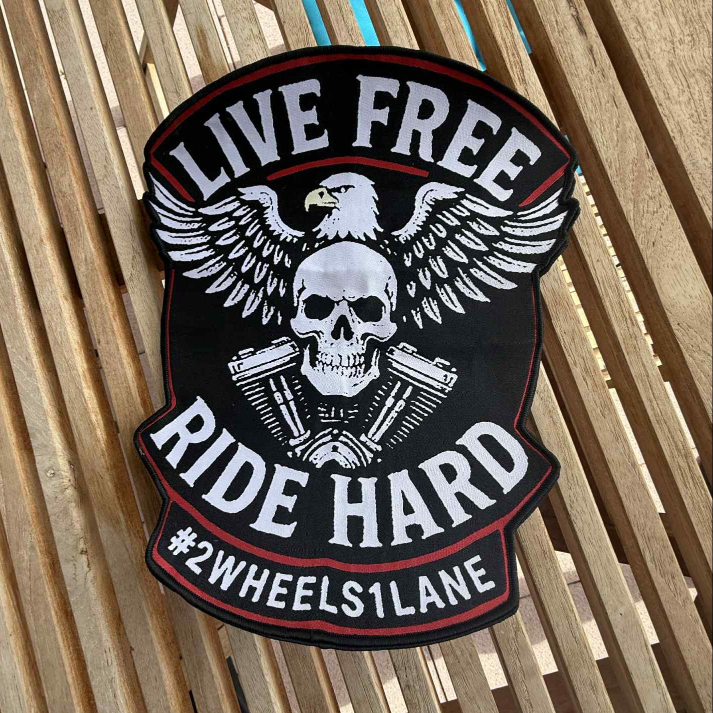 Live Free Ride Hard Biker Back Patch 29cm – Eagle Skull V-Twin Design