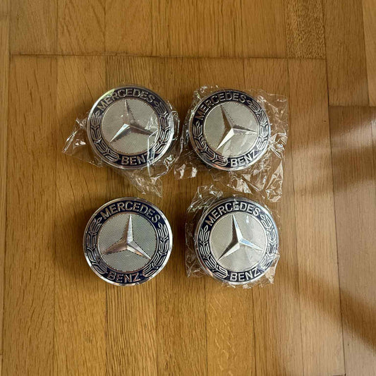 4pcs Mercedes-Benz Wheel Center Caps 75mm – Chrome Snap-In Covers