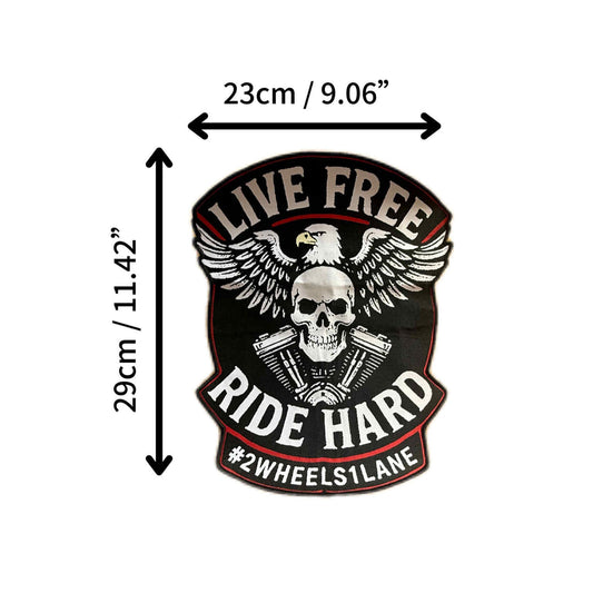 Live Free Ride Hard Biker Back Patch 29cm – Eagle Skull V-Twin Design