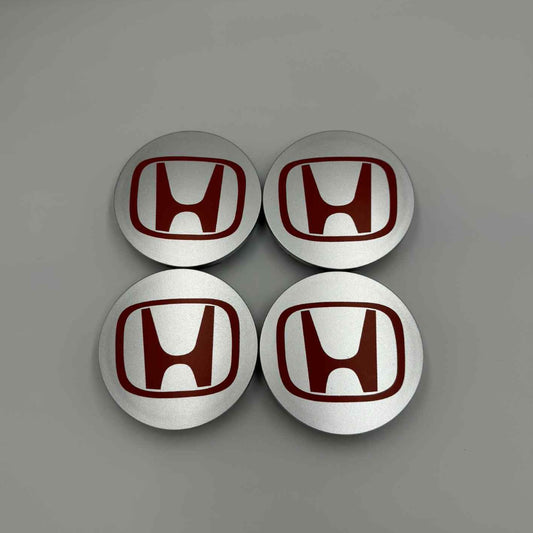 4pcs Honda Wheel Center Caps 69mm – Silver & Red Snap-In Rim Covers