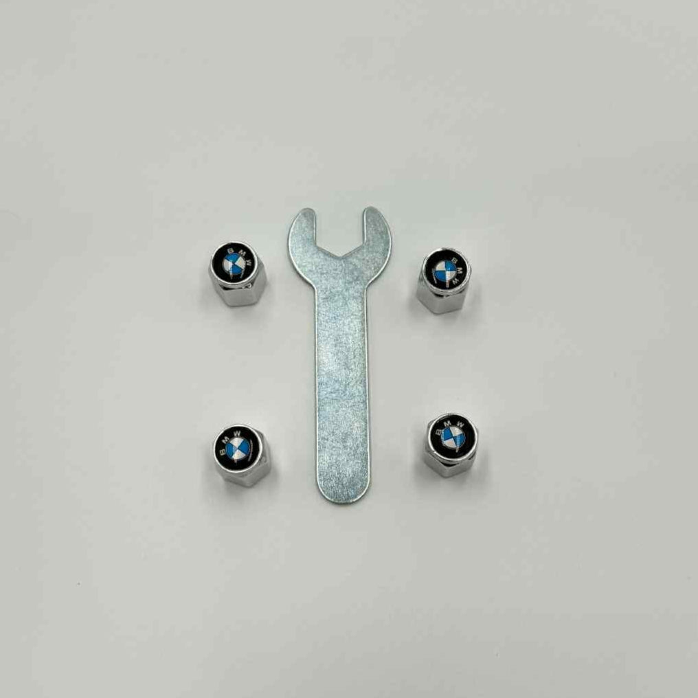 BMW Logo Tire Valve Caps – Chrome Metal Dust Covers (Set of 4)