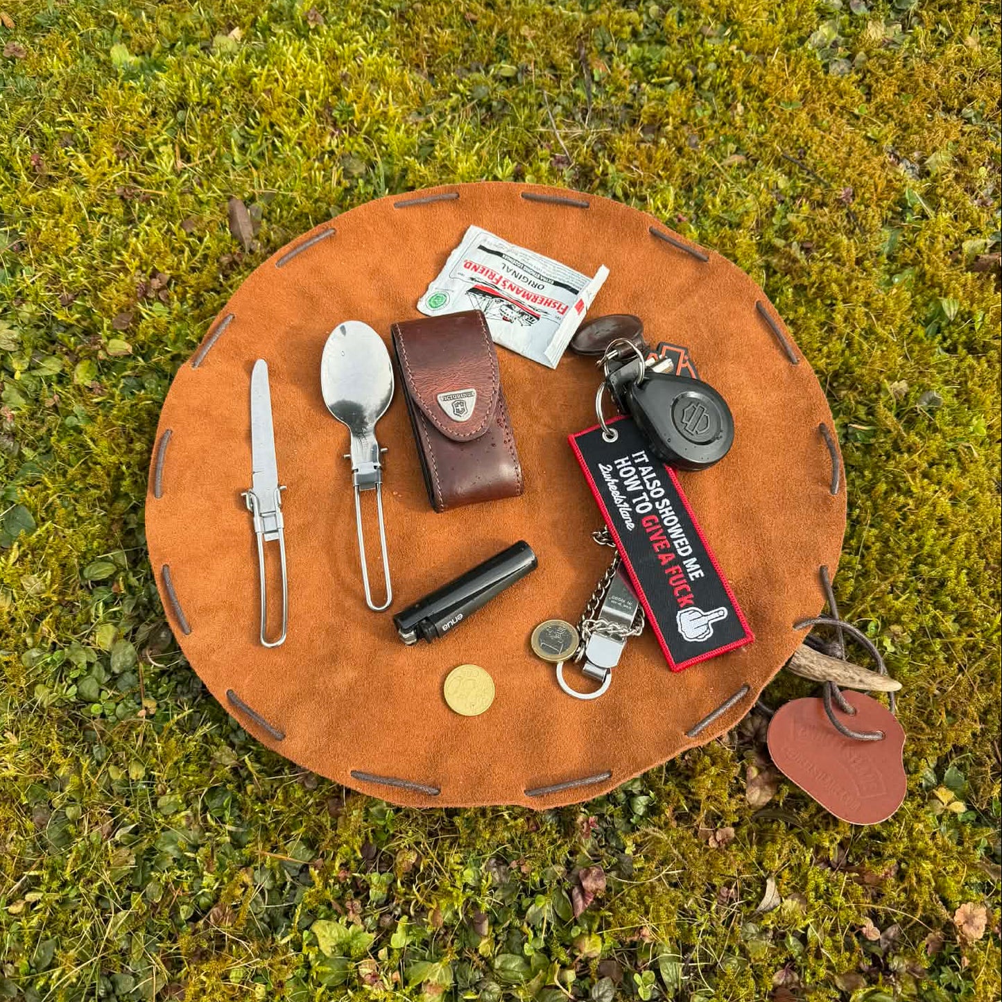 The Outlander Suede Camp Roll, Motorcycle Bushcraft Utility Mat & Gear Pouch