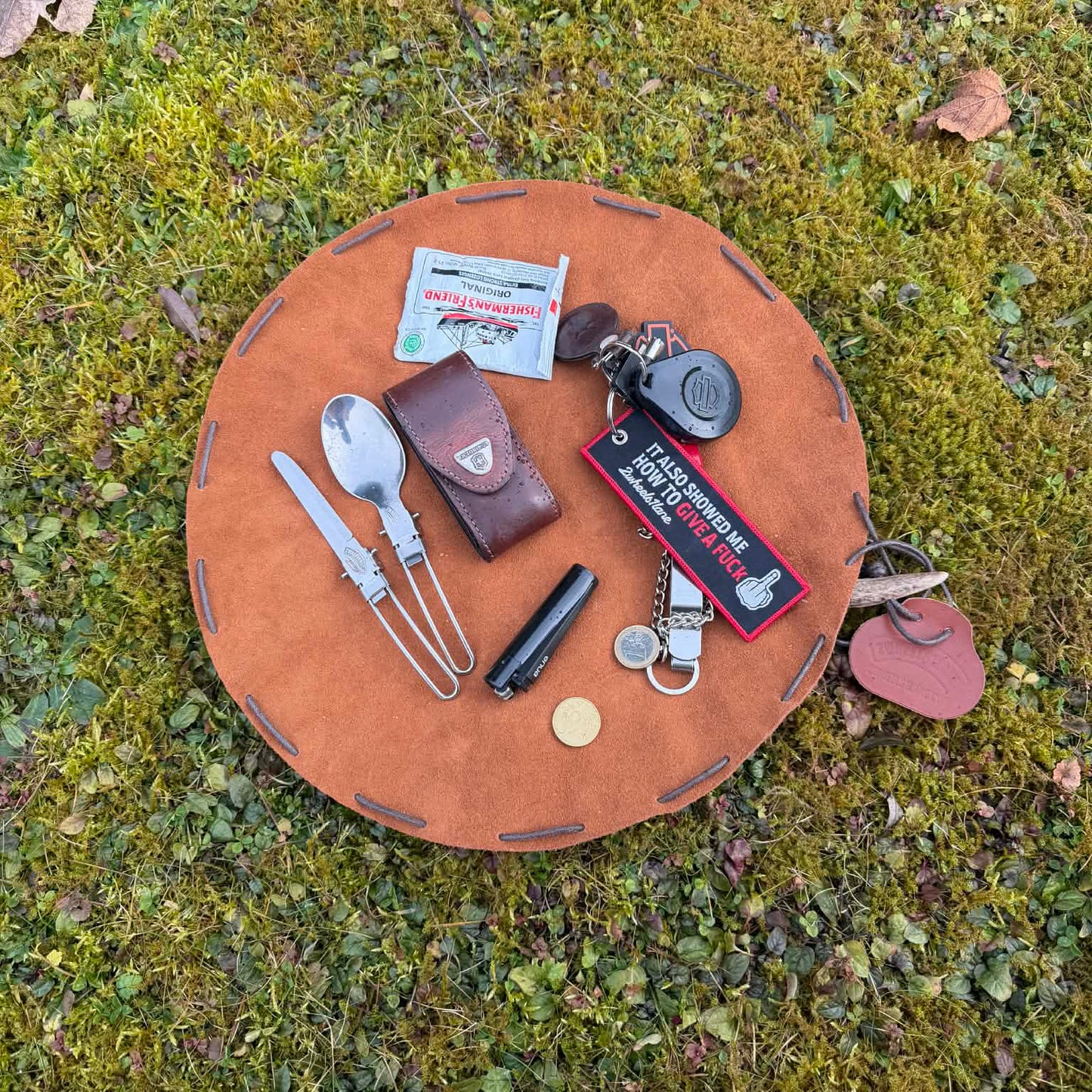 The Outlander Suede Camp Roll, Motorcycle Bushcraft Utility Mat & Gear Pouch