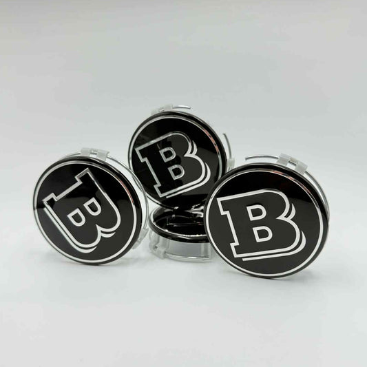 4pcs 75mm / 2.95" Black & Chrome Brabus Mercedes-Benz Wheel Center Caps
