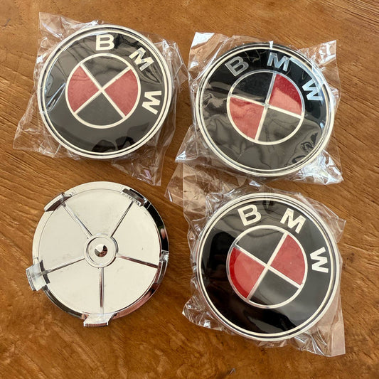 4pcs 68mm / 2.68" BMW Wheel Caps – Red & Black Rim Covers