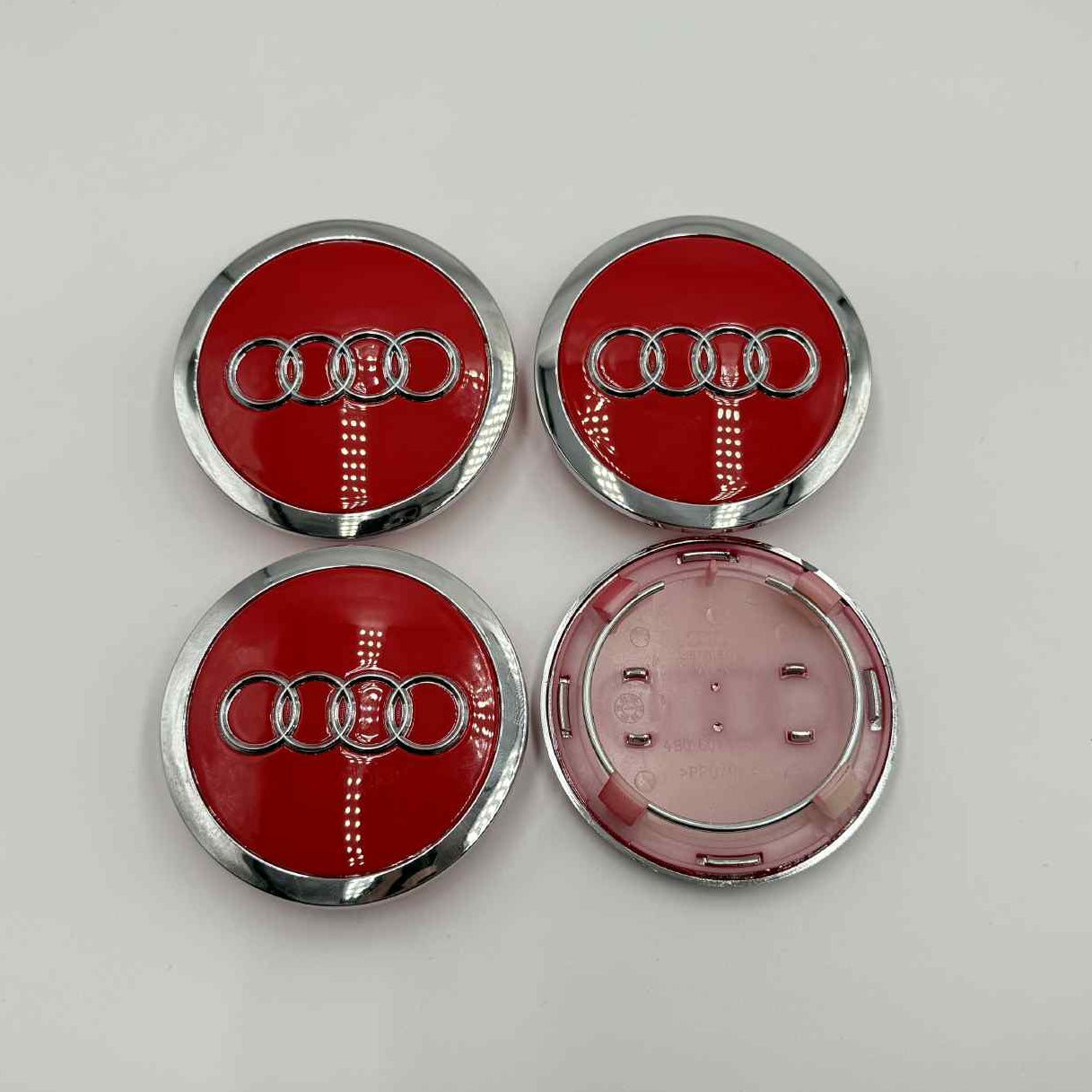 4pcs Audi Wheel Center Caps 69mm / 2.72" – Red with Chrome Rings