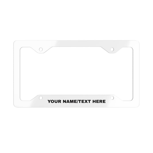 Custom Metal License Plate Frame – Personalized Text on Glossy White Aluminum