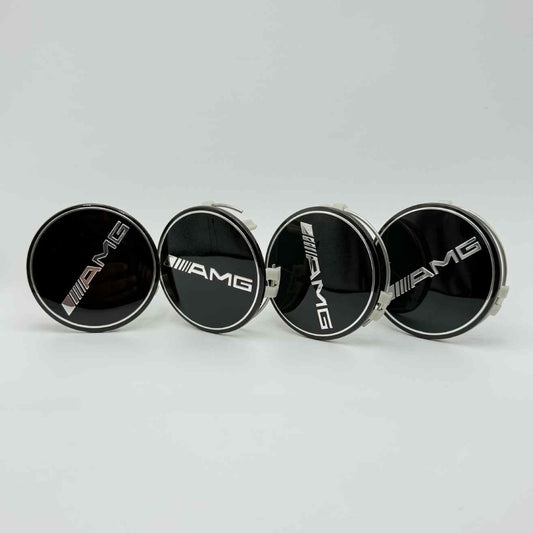 4pcs 75mm (2.95") Mercedes-Benz AMG Black/Chrome Wheel Center Caps