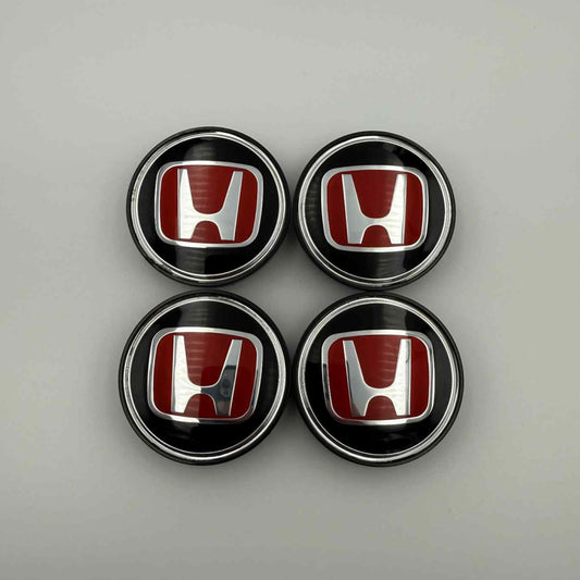 4pcs 62mm / 2.44" Honda Wheel Caps – JDM Red & Black Covers
