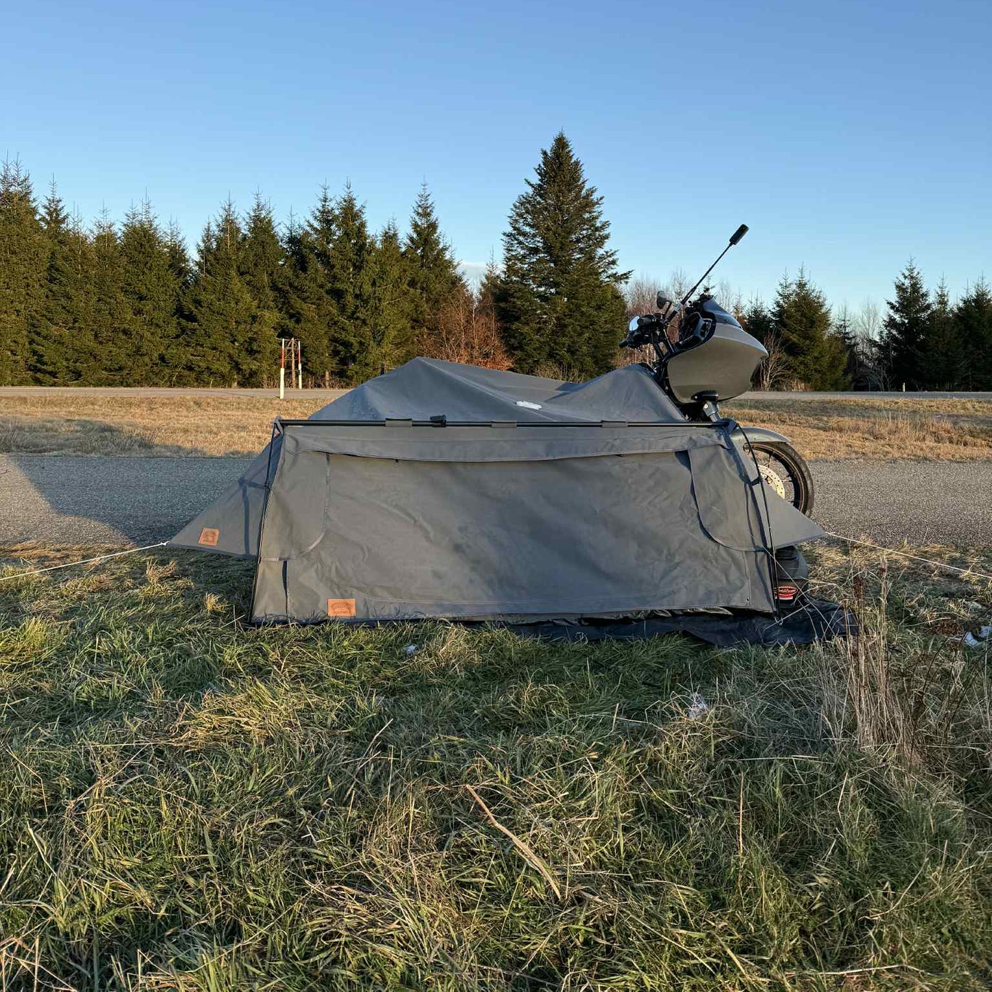 (Tall Riders Edition) Outlaw 220 Motorcycle Camping Tent – Extra Long Waterproof Moto Tent for Tall Riders
