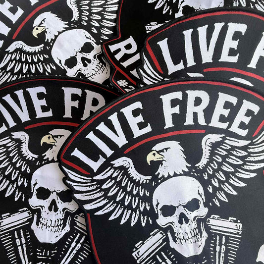 Live Free Ride Hard Biker Back Patch 29cm – Eagle Skull V-Twin Design