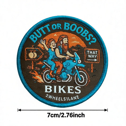 7cm (2.76") "Butt or Boobs?" Motorcycle Patch – Sew-On Biker Badge for BMW GS & Adventure Riders