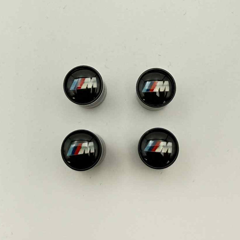BMW M Sport Logo Tire Valve Caps – Black Metal Dust Covers (Set of 4)