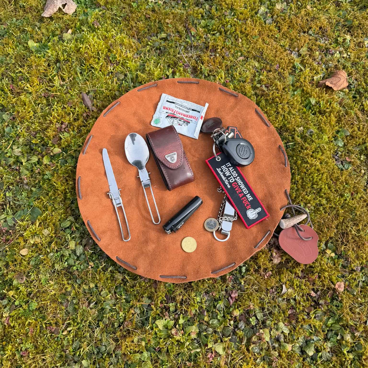 The Outlander Suede Camp Roll, Motorcycle Bushcraft Utility Mat & Gear Pouch