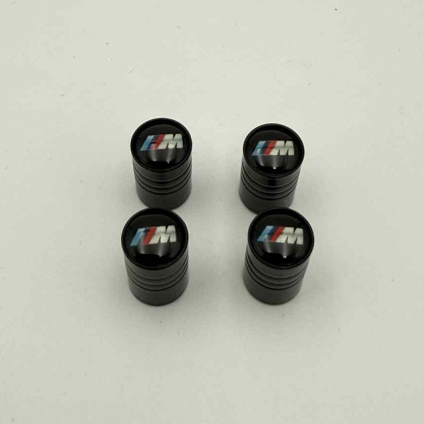 BMW M Sport Logo Tire Valve Caps – Black Metal Dust Covers (Set of 4)