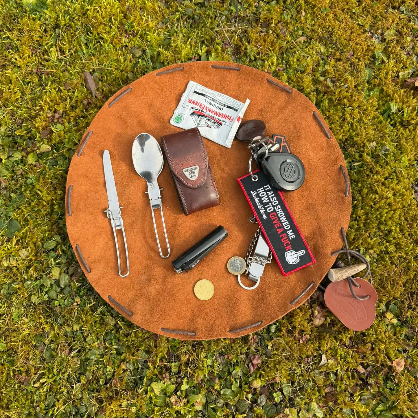 The Outlander Suede Camp Roll, Motorcycle Bushcraft Utility Mat & Gear Pouch