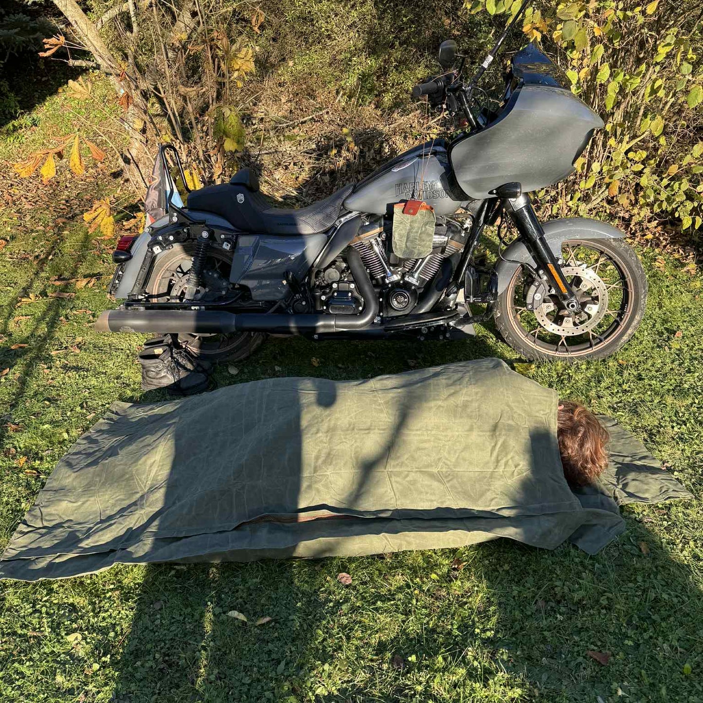 The Nomad – Waxed Canvas Motorcycle Camping Sleeping Bag Cover | Waterproof 3-Season Biker Bedroll for Outdoor & Bushcraft Adventure