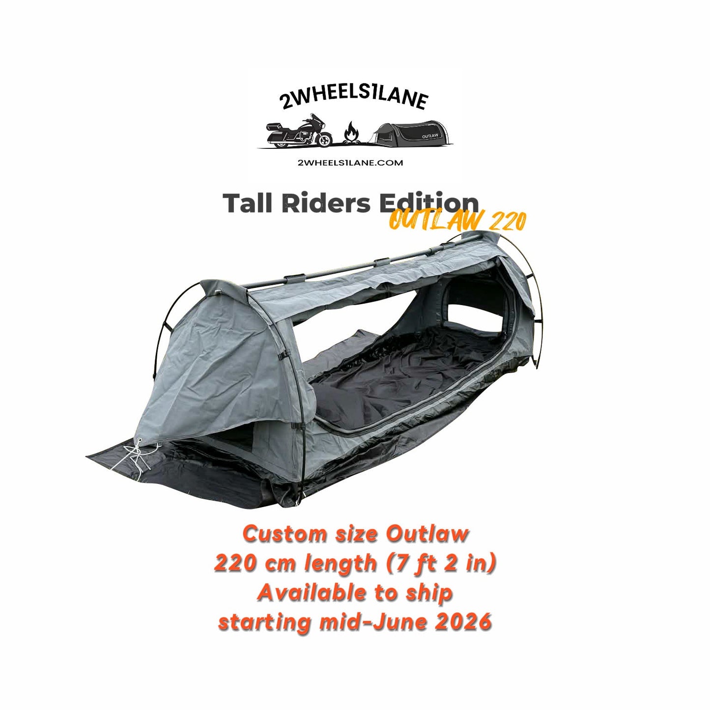 (Tall Riders Edition) Outlaw 220 Motorcycle Camping Tent – Extra Long Waterproof Moto Tent for Tall Riders