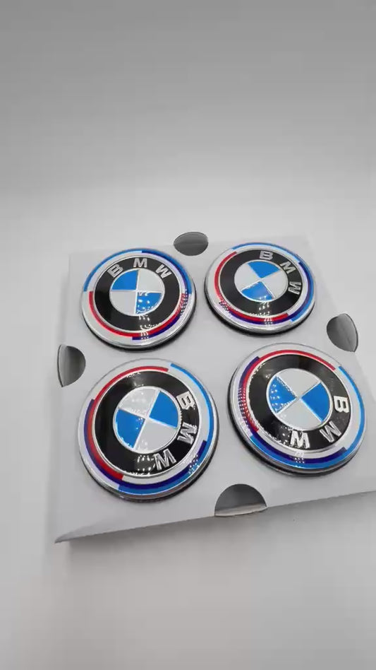 4x 68mm (2.68") BMW Floating Wheel Center Caps – 50th Anniversary
